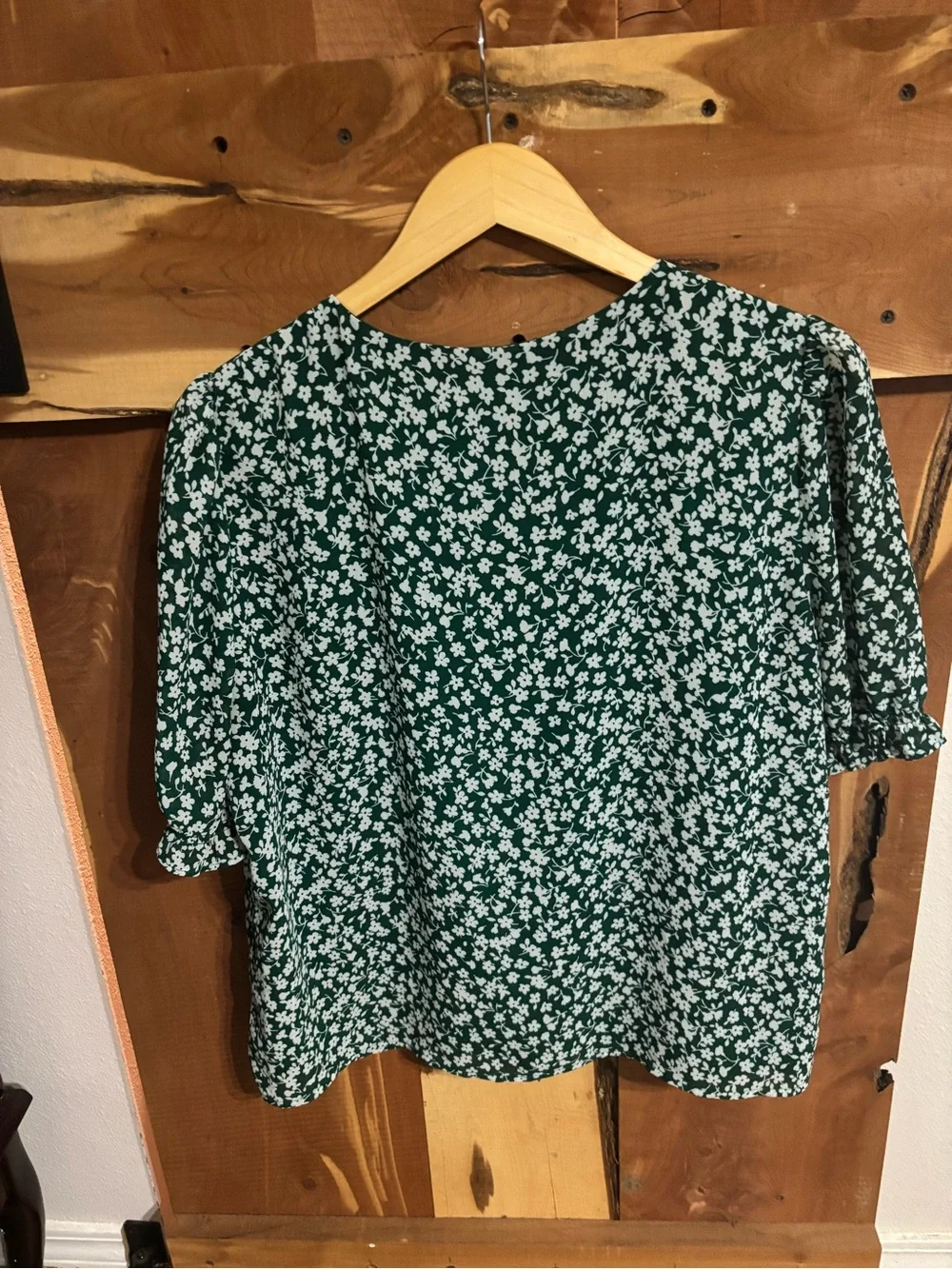 J. Crew Green and White Floral Button-Up Blouse